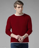 Maroon cotton blend long sleeve men's t-shirt, plain design, made in India