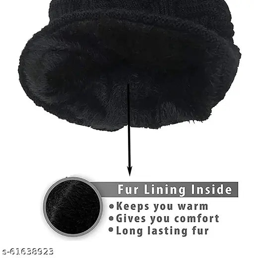Woolen beanie cap in solid pattern, keeps you warm in cold temperatures. Handcrafted in India