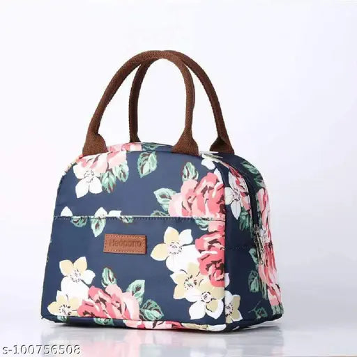 Navy Rose Flower printed women's insulated reusable lunch bag, wear-resistant and durable for school, picnic, office, or gym use