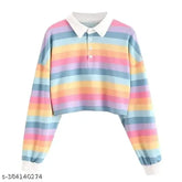 Magic Rainbow Striped Lycra Long-Sleeve Sweatshirt for Women and Teens, vibrant and comfortable clothing for various outfits