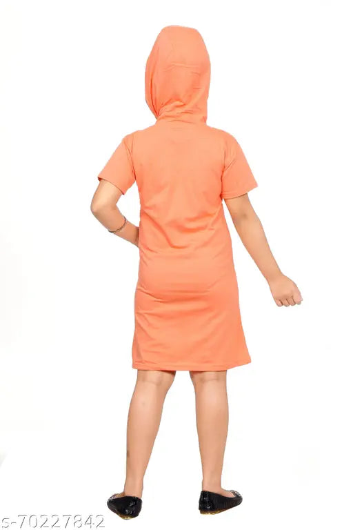 Red cotton checked printed hoodie dress, casual dailywear & party wear for girls, premium quality & soft fabric, suitable for 6-15 years