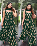 Gorgeous green rayon sharara kurti with net dupatta, perfect for occasional and daily wear. Indian-made quality product