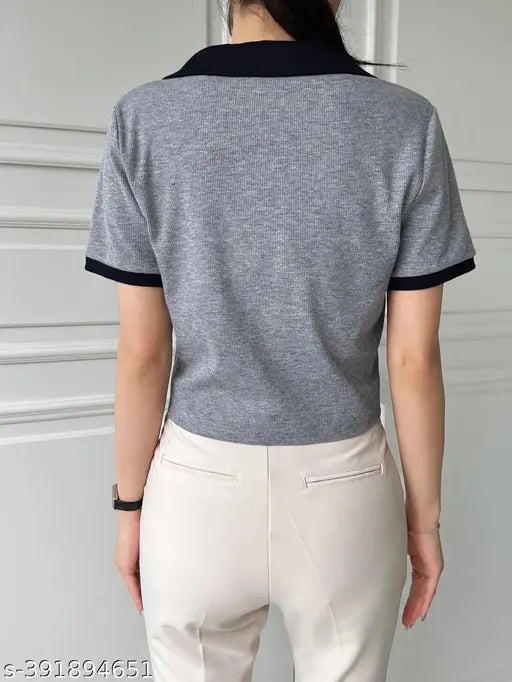 Contrast rib collar short-sleeve cotton t-shirt, solid design for men's fashion (XS-XXL, made in India)