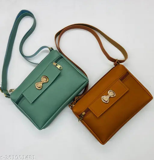 PU women's sling bag combo (4 compartments, free size), solid net pattern