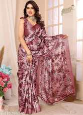 Vibrant floral print chiffon saree with separate blouse, Indian-made