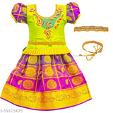 Brand New South Indian Yatra Chanderi Silk Lehenga Choli with Embellished Embroidery and Waist Belt, perfect for 4-5 years old