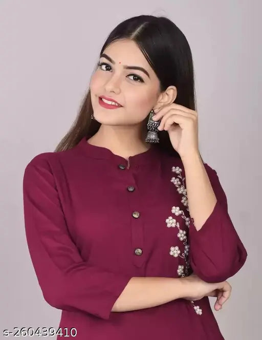 Stylish Rayon Kurta Sharara Set - Jollity Women's embroidered rayon outfit for contemporary casual fashion