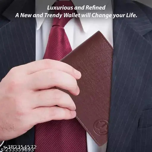 Stylish modern men's faux leather/leatherette wallet, 2 compartments, textured net design. Durable and luxurious bi-fold wallet for quality craftsmanship. Free size (L10cm x W5cm), made in India