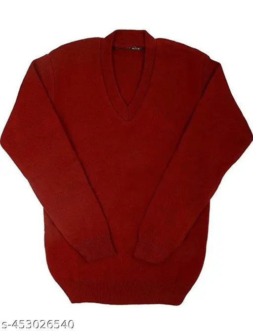 Marron wool sweater for school, long sleeves, solid marron color