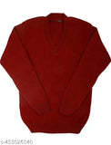 Marron wool sweater for school, long sleeves, solid marron color