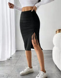 Black polyester pencil skirt for women, fashionable and solid pattern, size 26, 28, or 30