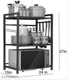 Green Touch 3-tier iron kitchen storage rack with height adjustable platforms, hooks, and additional utensil hooks. Made in India, solid and sturdy for efficient kitchen organization." (124 characters)