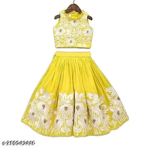 Georgette embroidered pithi rasam lehenga-choli for girls (sizes: 2-3yrs, 3-4yrs, etc.)