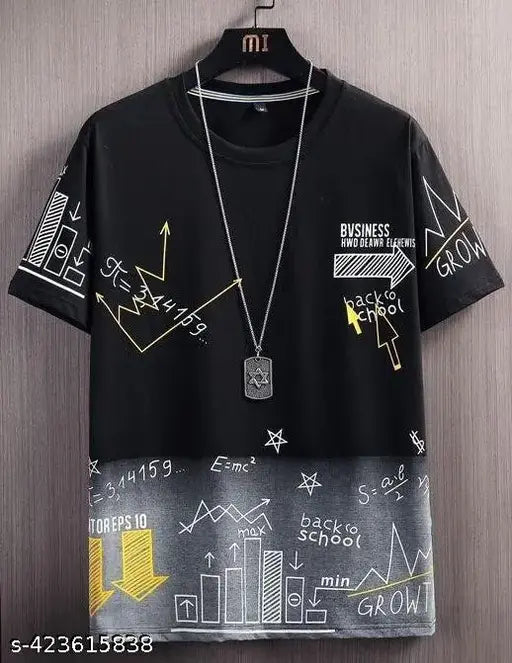 Trendy modal t-shirt, short sleeves, printed design for men, round neck, soft fabric, size S (Chest 36in, Length 26.5in)