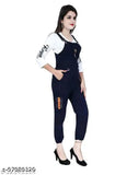 Girls cotton linen knee-length dungaree jumpsuit with printed net pattern, three-quarter sleeves, solid lining for comfort and breathability, available in sizes XS, S, M. Delicately crafted Indian party dress for celebrations