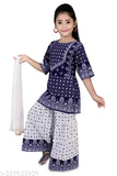 Rayon ethnic Kurta Sarara Sets with printed dupatta and three-quarter sleeves for girls (2-3 years - 9-10 years), Indian traditional fashion