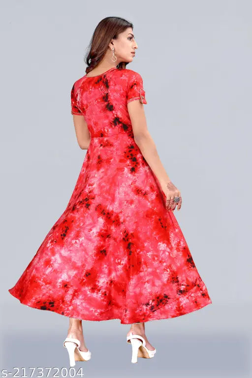 Shibori print pink rayon umbrella kurta, short-sleeved Indian fashion with 5XL size, vibrant pattern on display