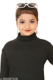 Black cotton blend highneck sweater for girls, solid pattern, suitable for cold climates and winter seasons