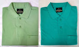 Green cotton blend slim-fit collar t-shirt with pocket, half sleeve and short sleeves, premium light weight, size L (Chest: 20in, Length: 27.5in), Made in India