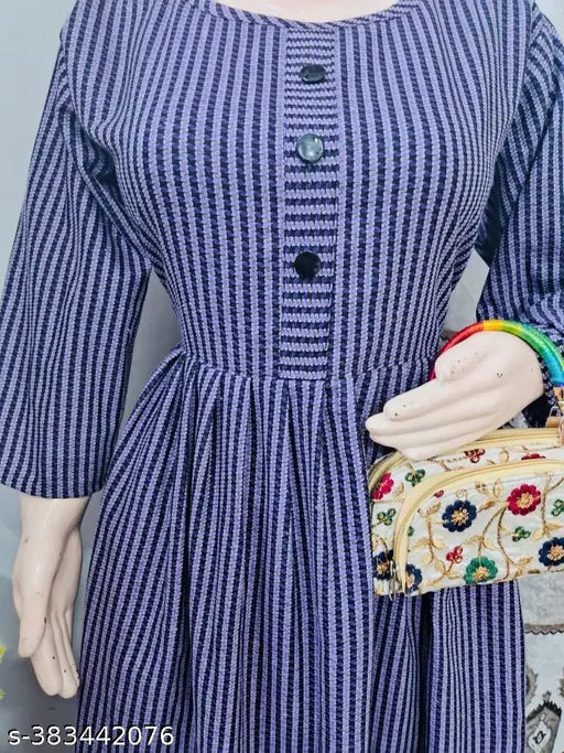Purple woolen striped kurti for winter, 3/4 sleeves, suitable for casual or formal wear