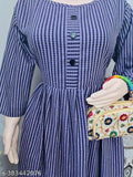 Purple woolen striped kurti for winter, 3/4 sleeves, suitable for casual or formal wear