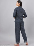 WineRed Women's Bandhej Print NightSuit - Blue, cotton lapel collared top & pyjama set for casual or sleepwear