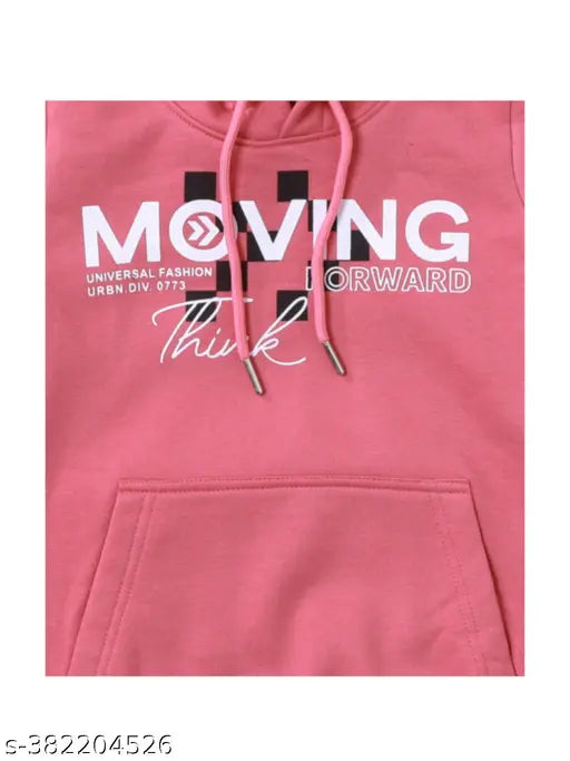NeuVin pink fleece hoodie for kids, premium cotton blend, printed net pattern, full sleeves sweatshirt, kid's sizes 3-4, 5-6, 7-8, 9-10, 11-12, 13-14. Made in India
