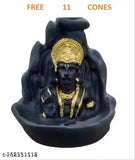 Black polyresin antique Hanuman Ji Smoke Backflow, adorned with 11 backflow cones - decorative Hindu idol for peace and strength