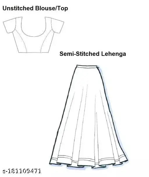 Fancy net lengha choli and duppata, satin topwear with net bottomwear and dupatta. Indian bridal outfit, free size (waist 32in, length 40in)