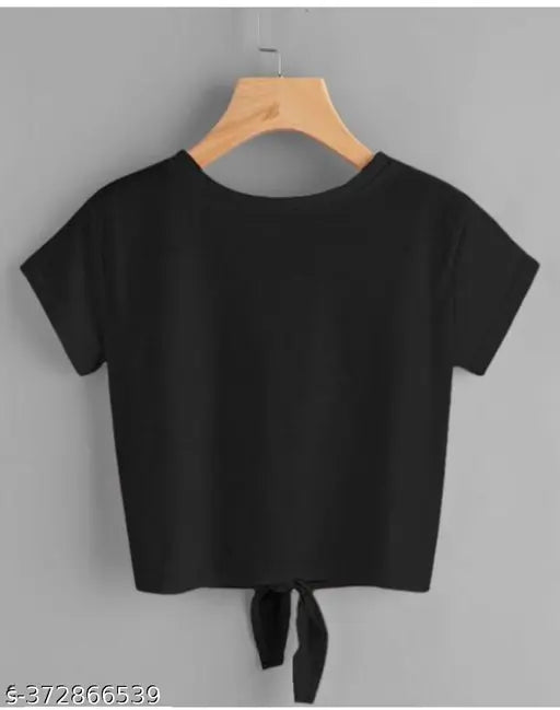 Black crop top t-shirt for women, panda with butterfly print on Lycra, short sleeves, size N available
