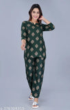 Women's printed rayon nightsuit top and pyjama bottom set in three-quarter sleeves, soft and comfortable for relaxation at home. Indian-made printed nightwear with a fashionable touch