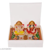 Multicolor marble Ganesh Laxmi idol showpiece set with chowki, ideal Diwali gift