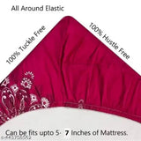 Maroon glace cotton fitted double bedsheet with striped pattern, ideal for summer, made by Kavya Handloom