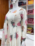 White faux Georgette printed dress with dupatta, full-lined, for women (S-6XL)
