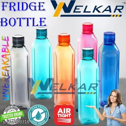 Multicolor leak-proof, breakproof fridge water bottle set (1000ml), ideal for office, school, college, gym, picnic, and home use