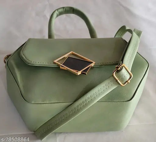 Pista green synthetic sling bag for girls, lightweight with soft handle and shoulder strap, easy lock closure