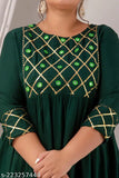 Rayon A-Line long kurti, solid pattern with chest gather and three-quarter sleeves, Indian crafted gota work