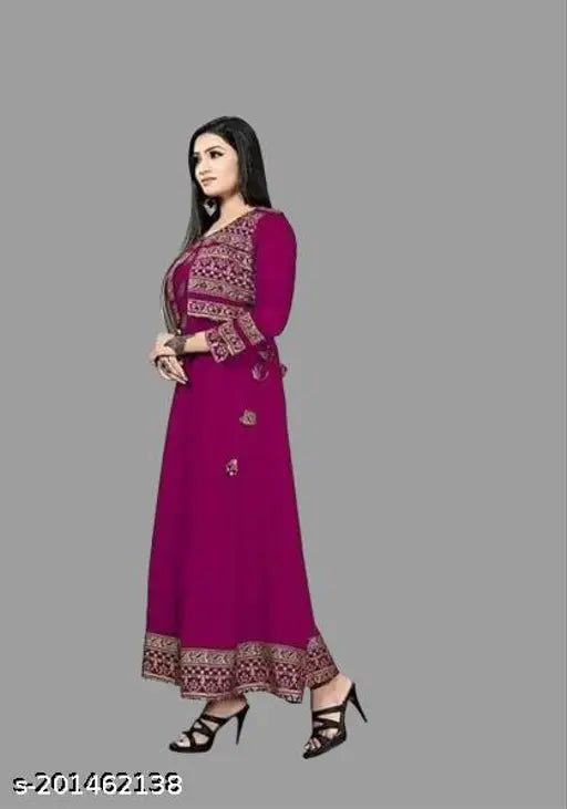 Maroon rayon Anarkali kurti with lace border, printed combo for women's party wear, three-quarter sleeves, M-XXXL sizes available