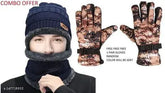 Woolen winter cap set with neck warmer & gloves, warm woolen balaclava cap for cold weather (color varies)