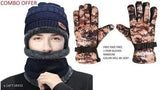 Woolen winter cap set with neck warmer & gloves, warm woolen balaclava cap for cold weather (color varies)