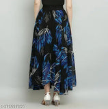Black Georgette skirt with blue print pattern, long length for women's fashion