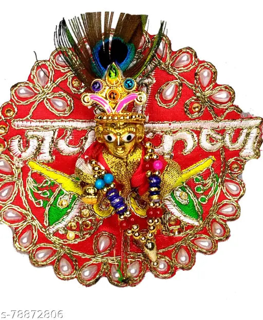 Brass multicolor decorative showpiece: 6cm Pittal Laddu Gopal Statue, Indian God Idol for home decor