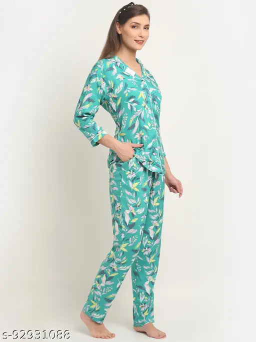 Boston Club cotton nightie for women, printed rayon pyjamas set with three-quarter sleeves