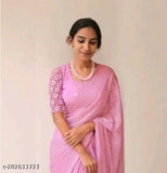 Pink Georgette saree with embroidered blouse, India-crafted elegance for special occasions