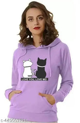 Fleece ladies cat hoodie with long sleeves and printed net design, featuring sizes S-XL