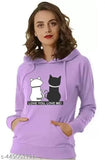 Fleece ladies cat hoodie with long sleeves and printed net design, featuring sizes S-XL