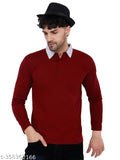 Navy blue multi-color contrast collar cotton blend full sleeve men's t-shirt (2pcs M2XL), high-quality fabric, machine washable, made in India