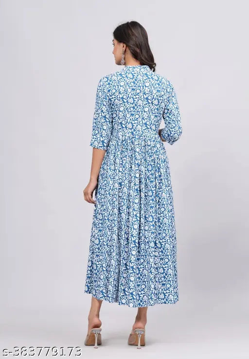 Rayon Anarkali printed kurti and sharara set, three-quarter sleeves, Indian fashion for women