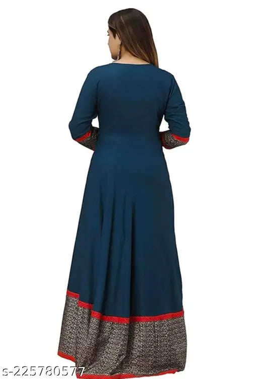 Rayon navy blue embroidered ethnic motif round neck party wear anarkali kurta XL4XL5XL L M XXL XXXL - Indian women's fashion