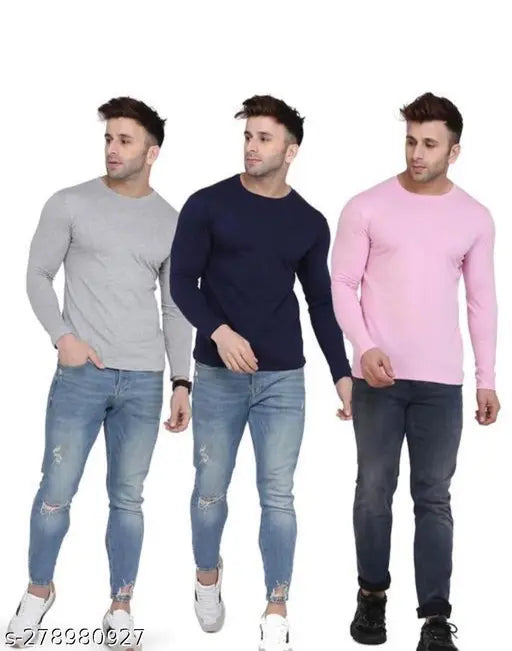 Stylish nylon long sleeved solid t-shirt for men, three sizes available from India